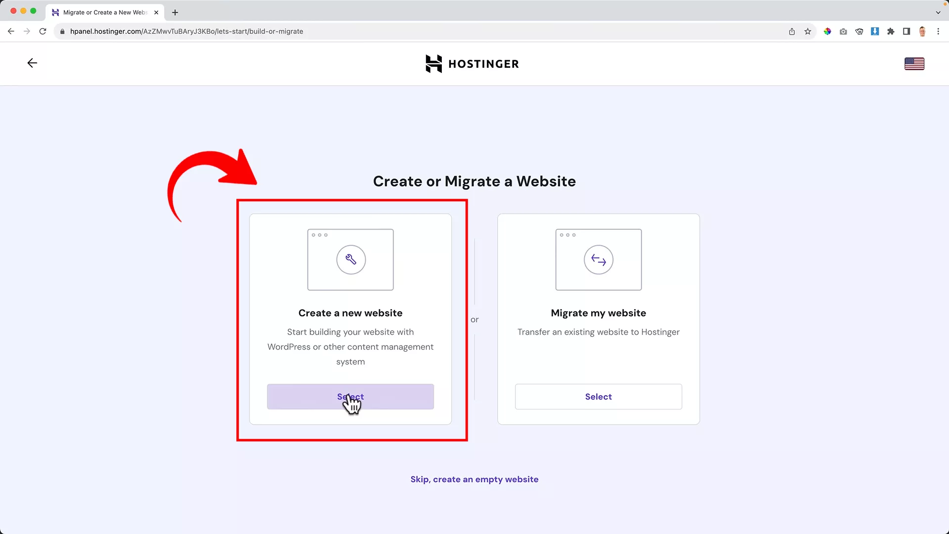 Create a new WordPress website using hostinger