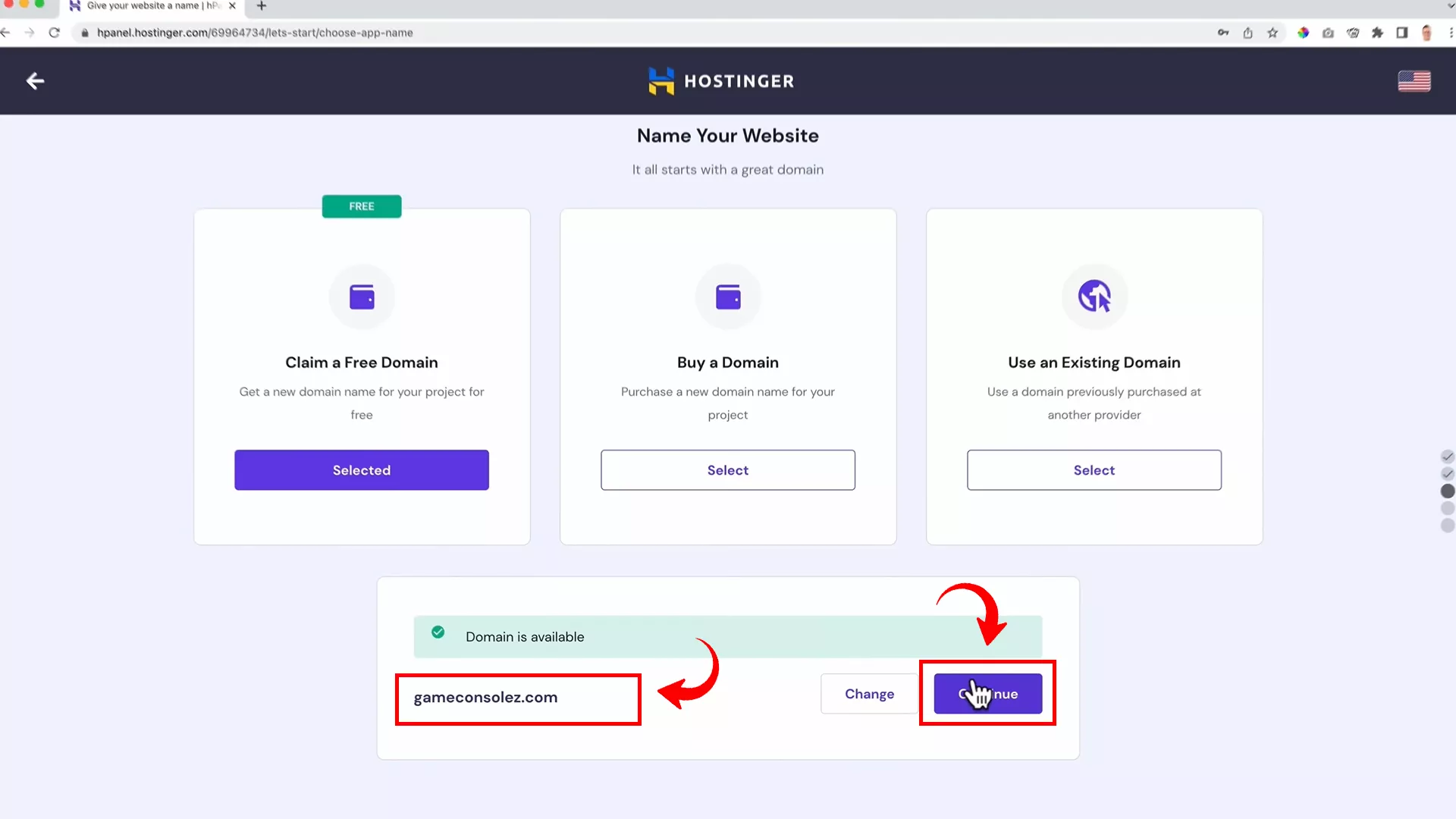 Checking domain availability on hostinger
