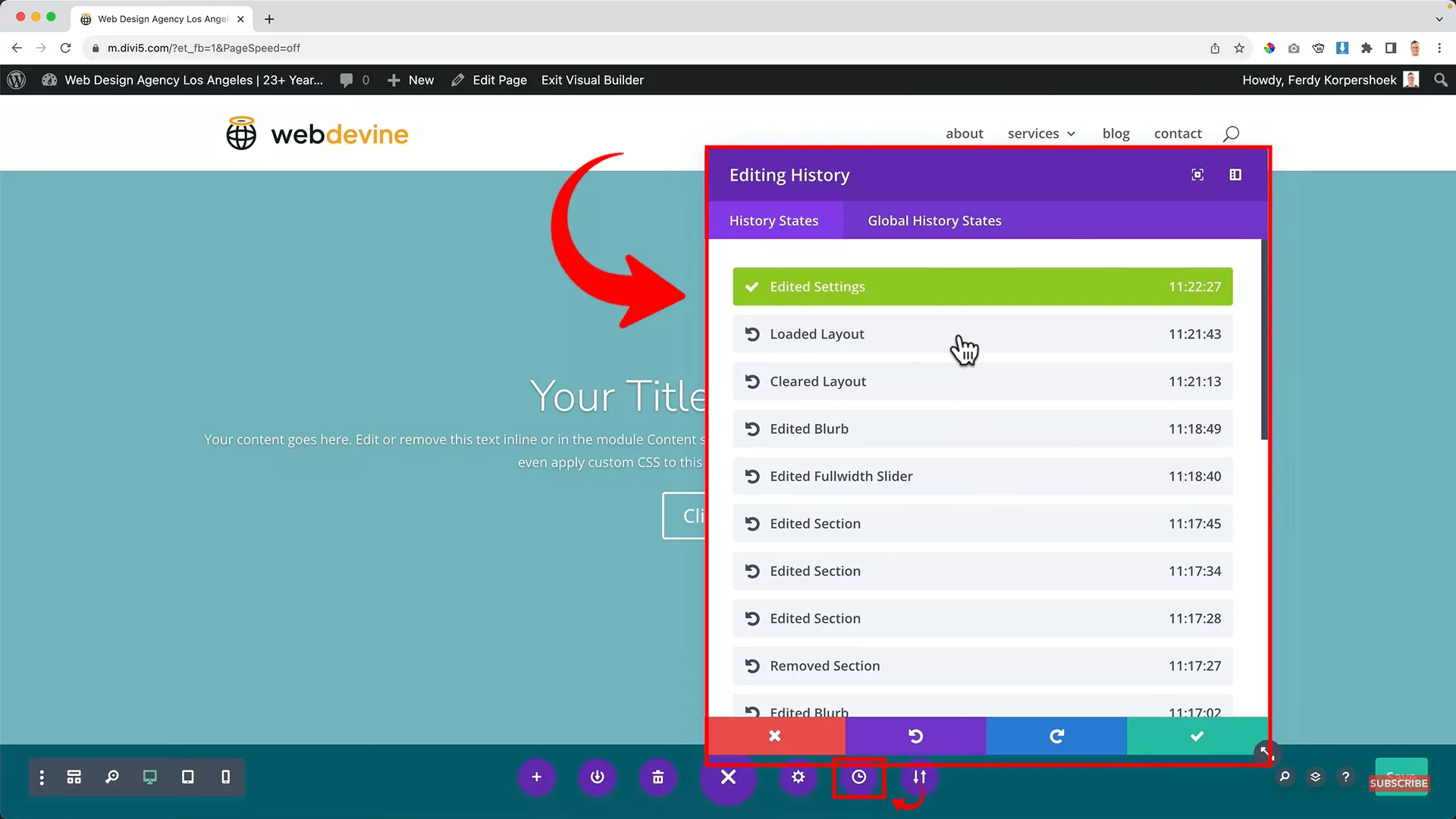 editing history on Divi theme