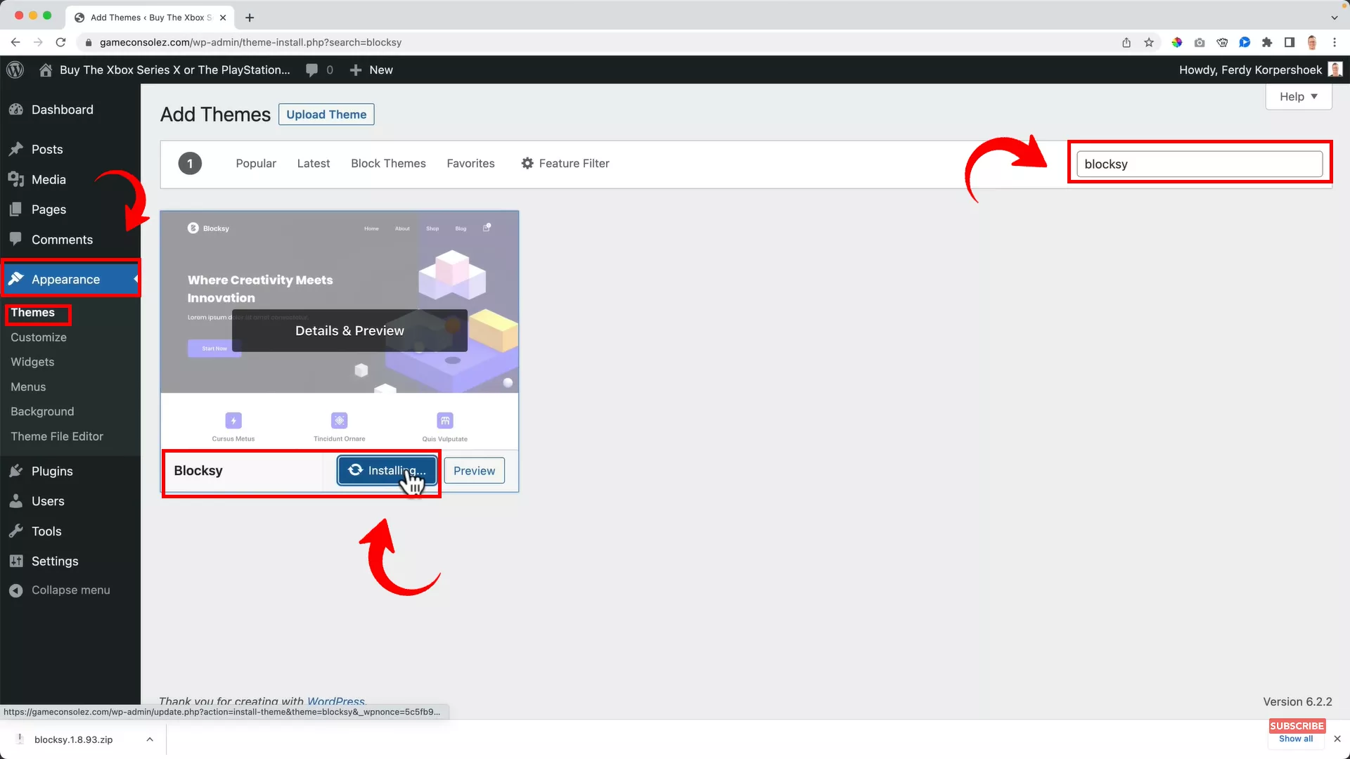 Download Blocksy theme on WordPress