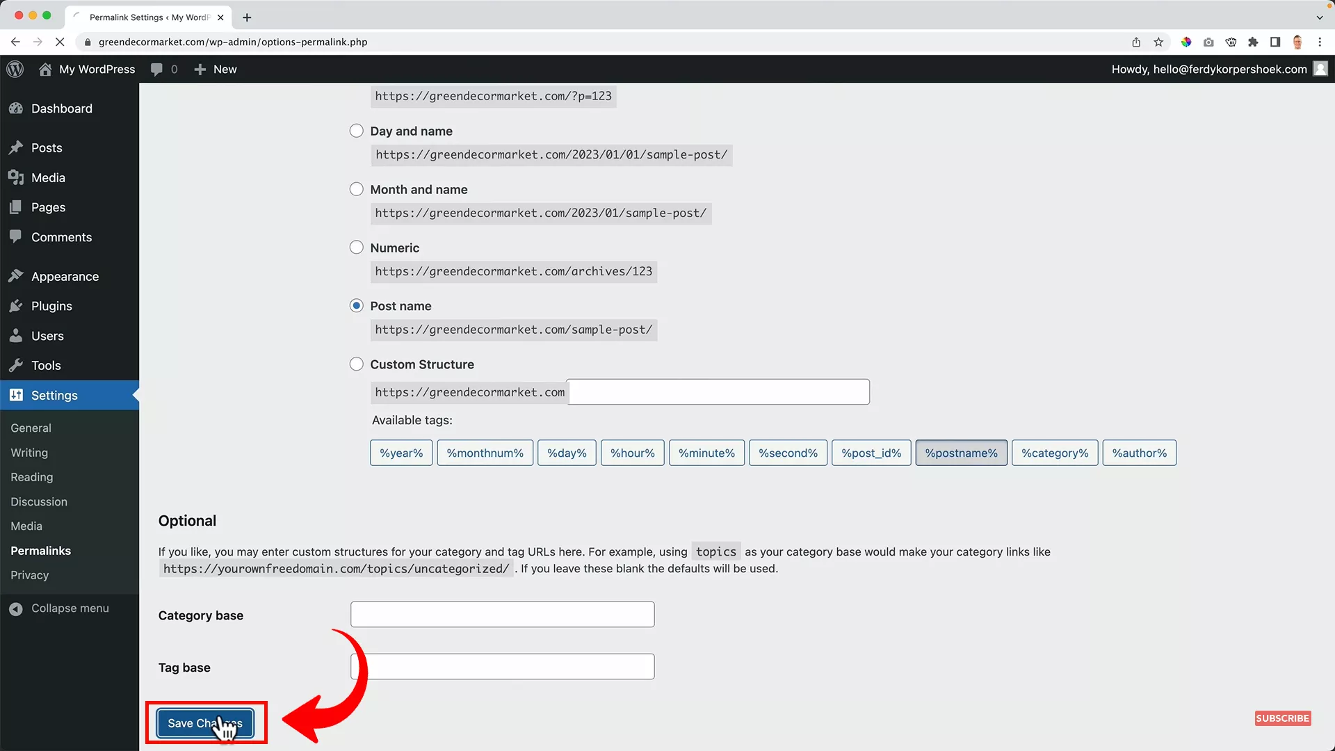 change permalink structure on WordPress