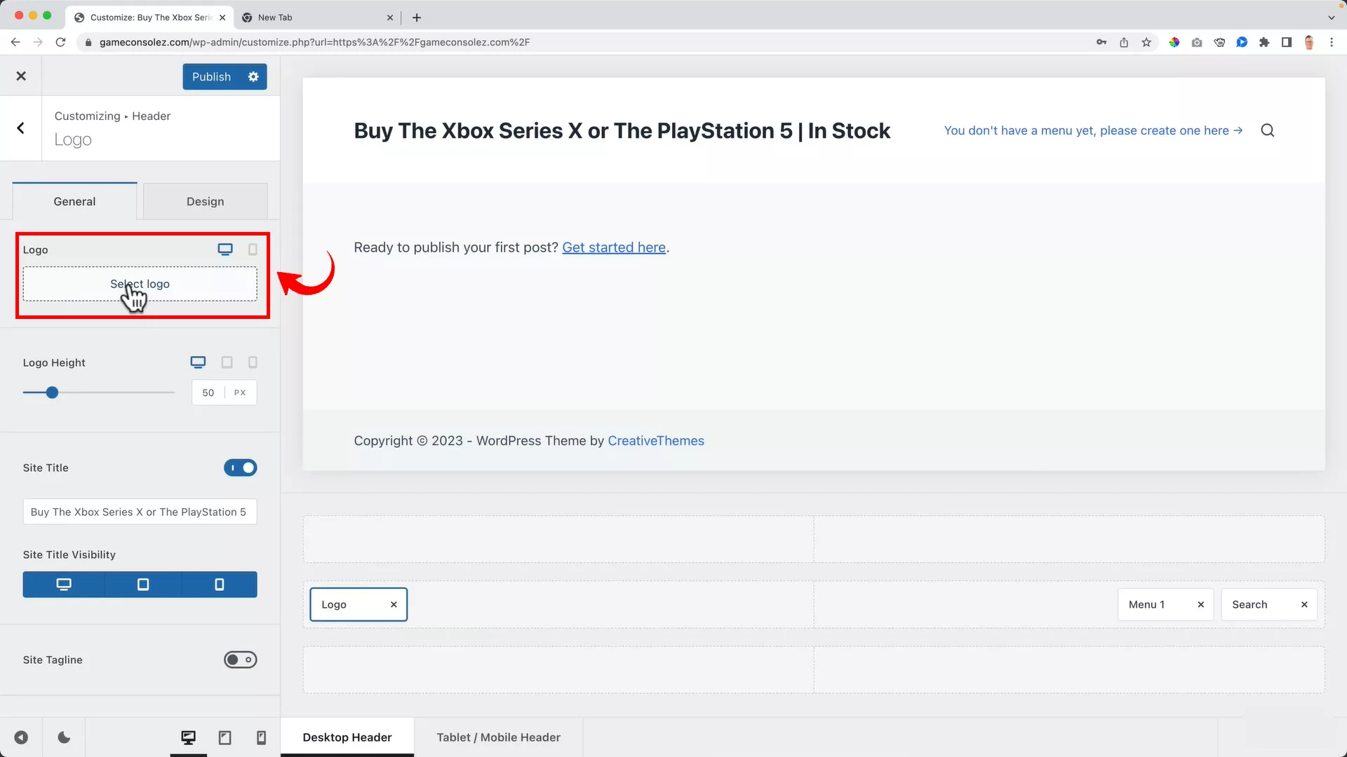 upload site logo on WordPress