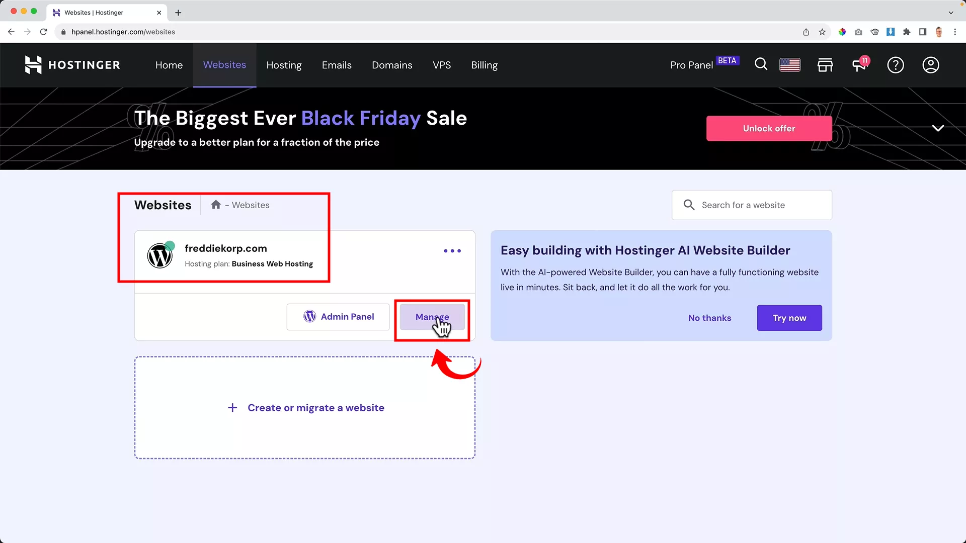 Mange WordPress website using Hostinger