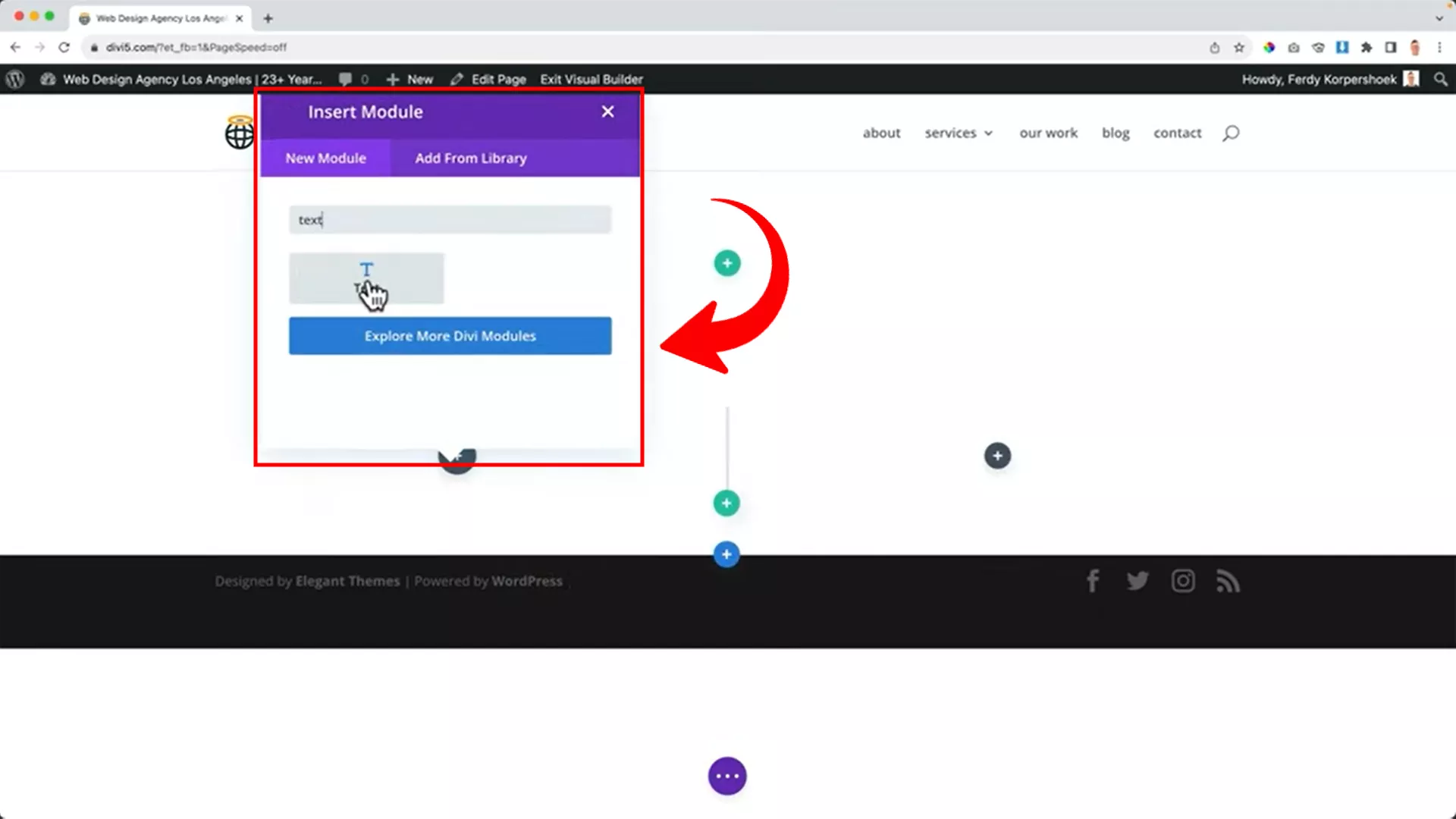 adding a text module on Divi