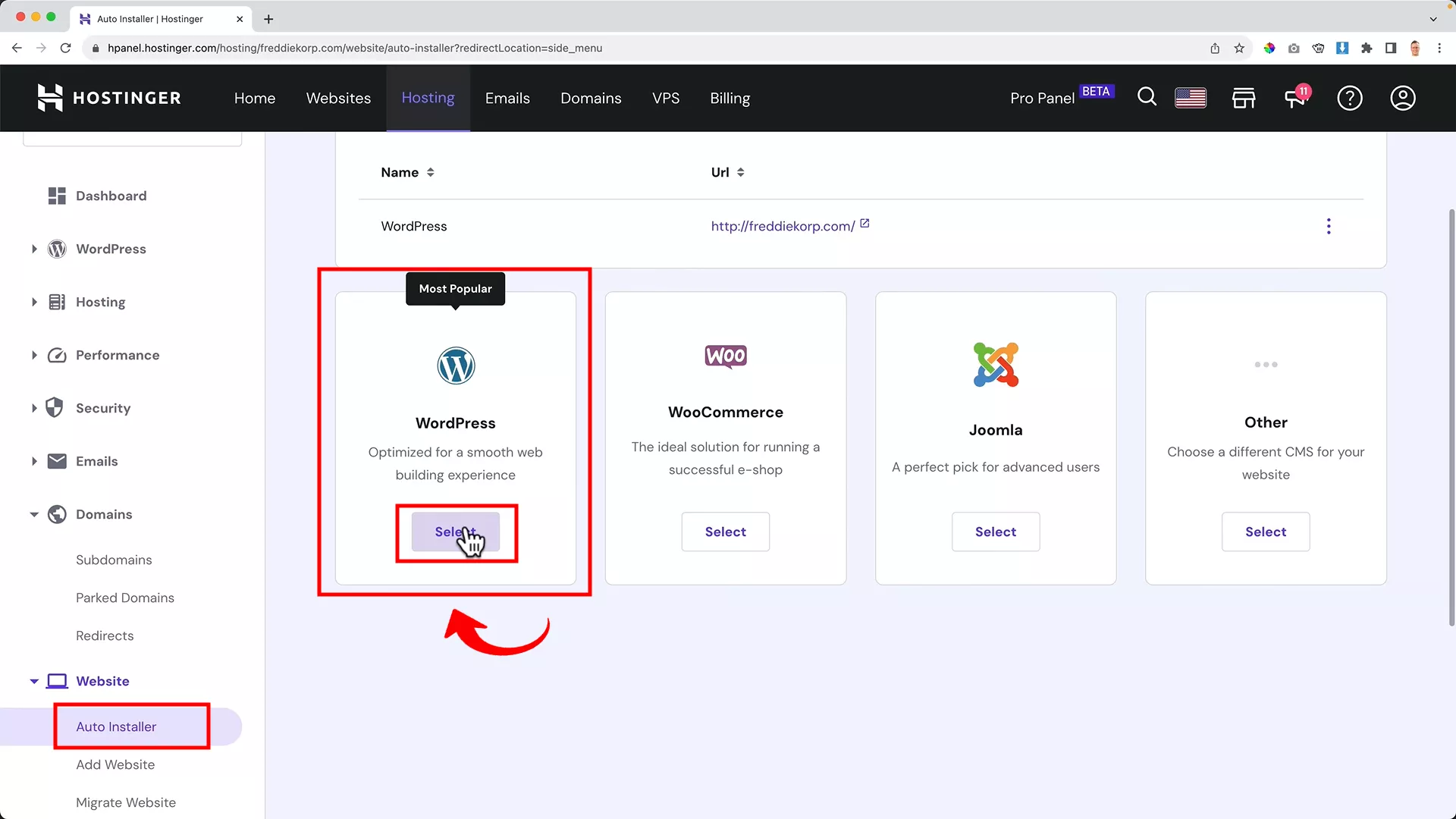 Install WordPress on sub domain on WordPress website