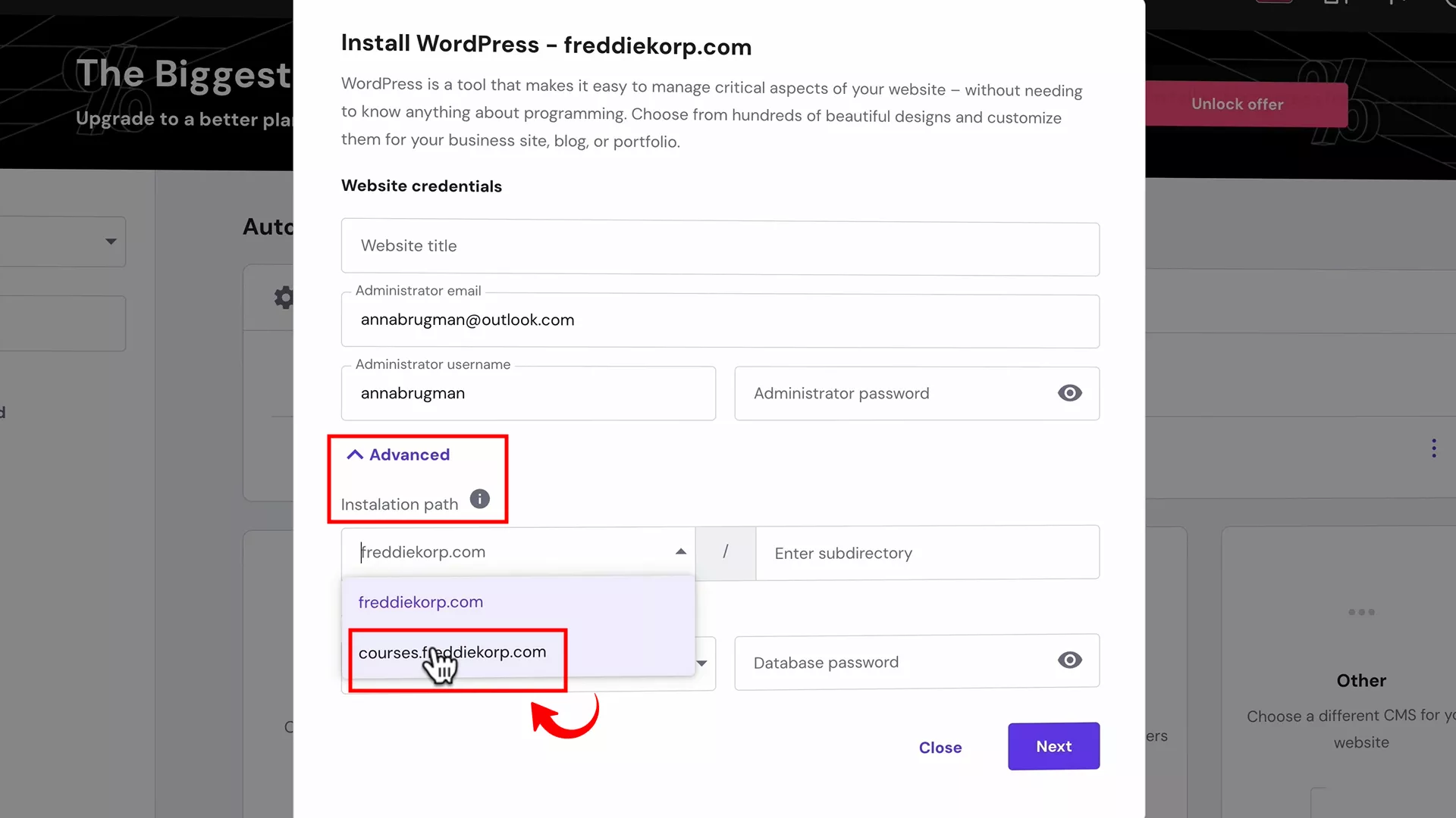 Install WordPress on subdomain of wordpress website