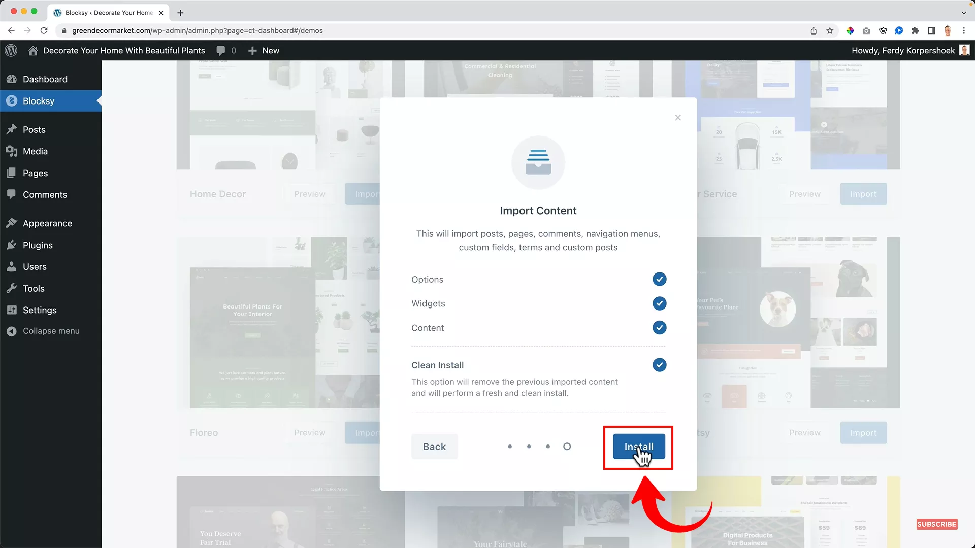 Install a starter website on WordPress