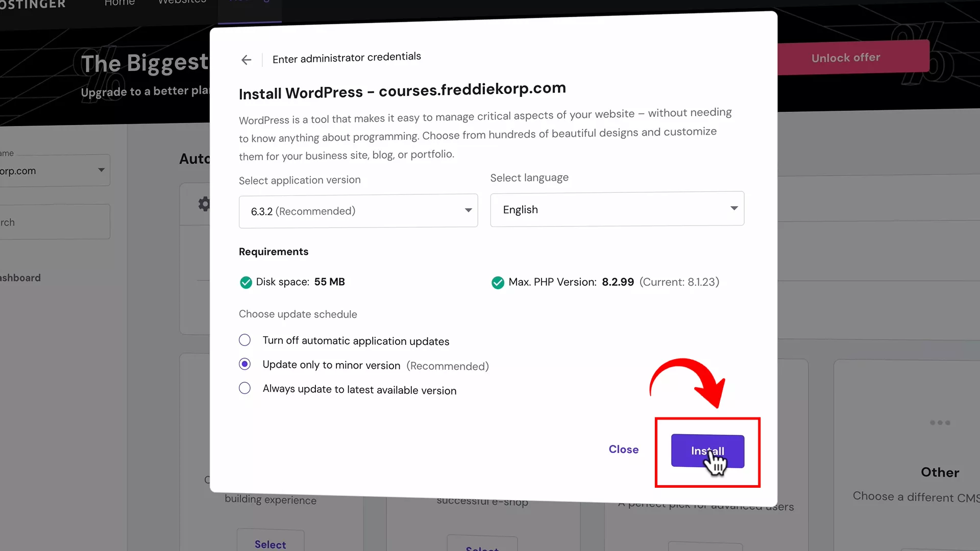 Finish setting up subdomain on WordPress website.