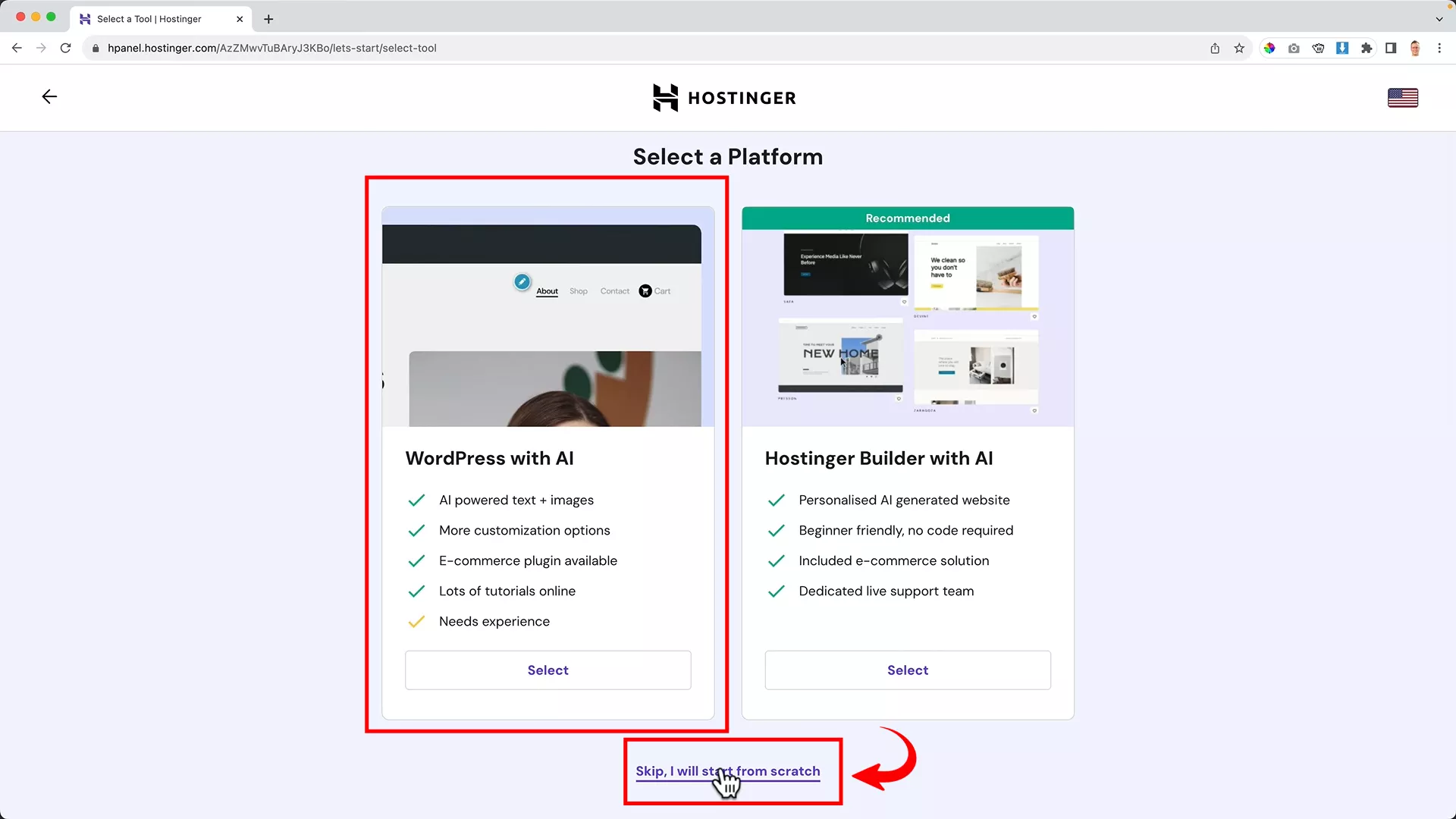 Create a new WordPress website using Hostinger