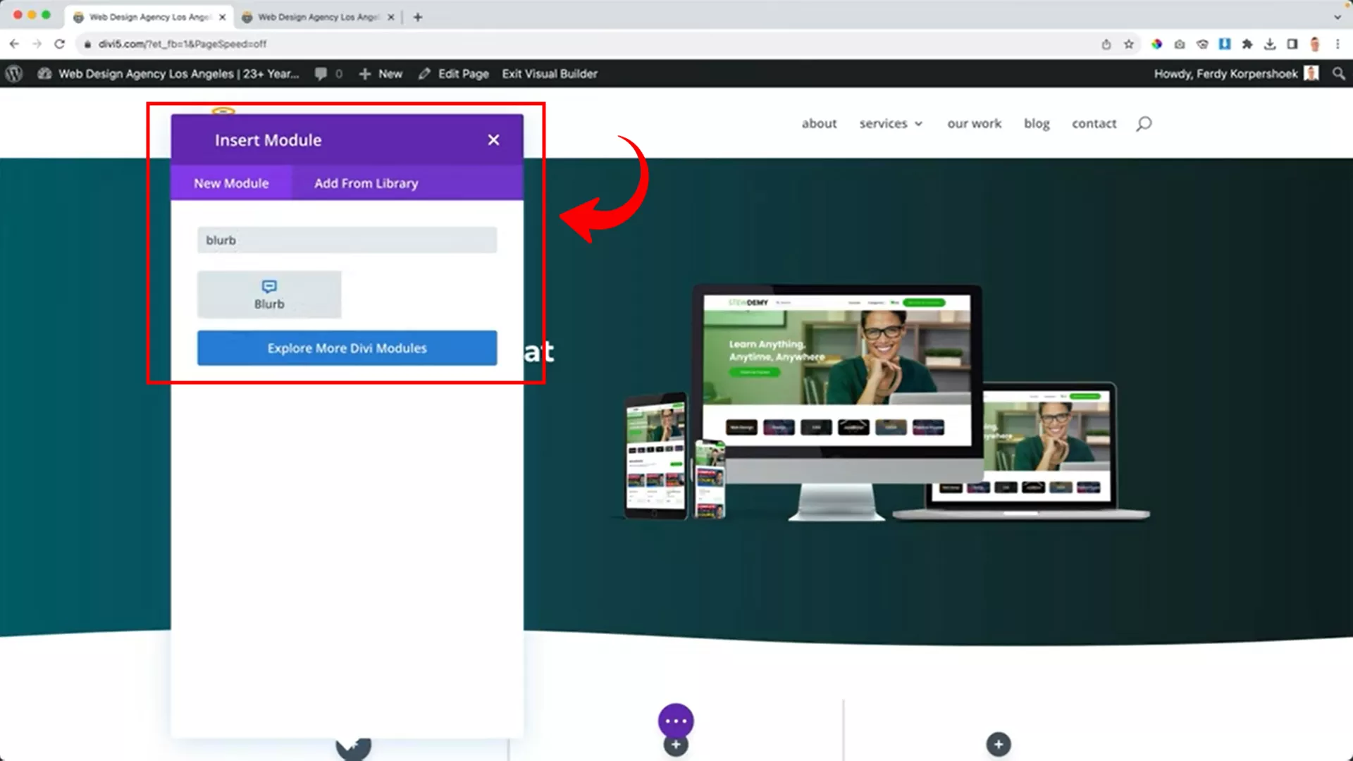 addiing a blurb module on Divi