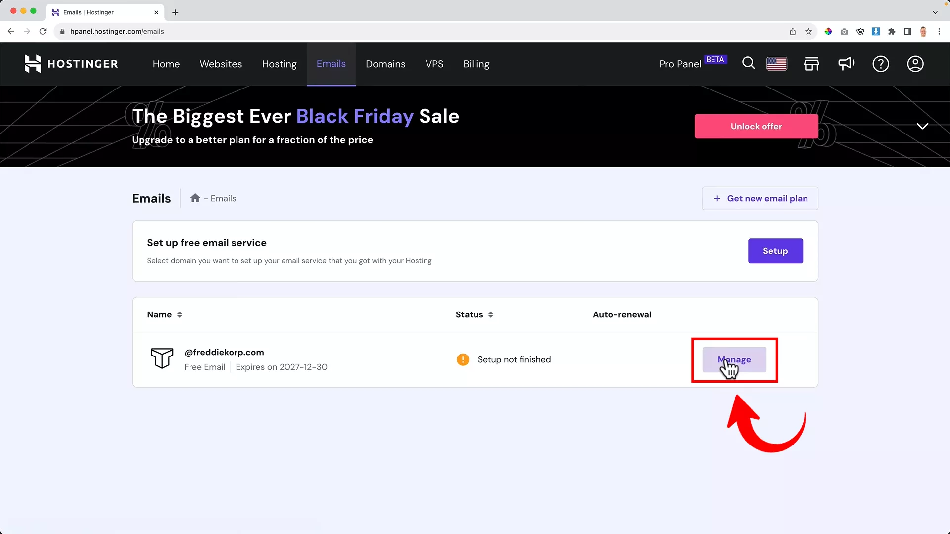Set up domain email address using hostinger