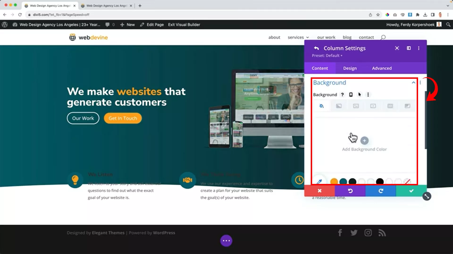 change background on Divi