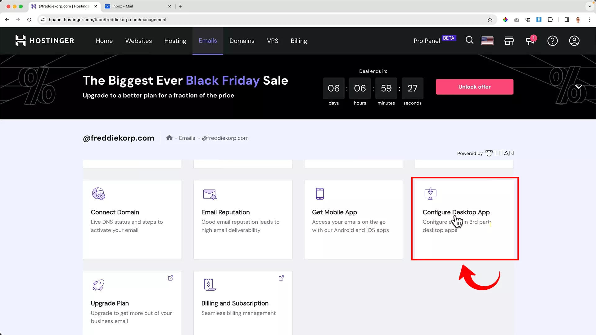 Set up domain based email on desktop