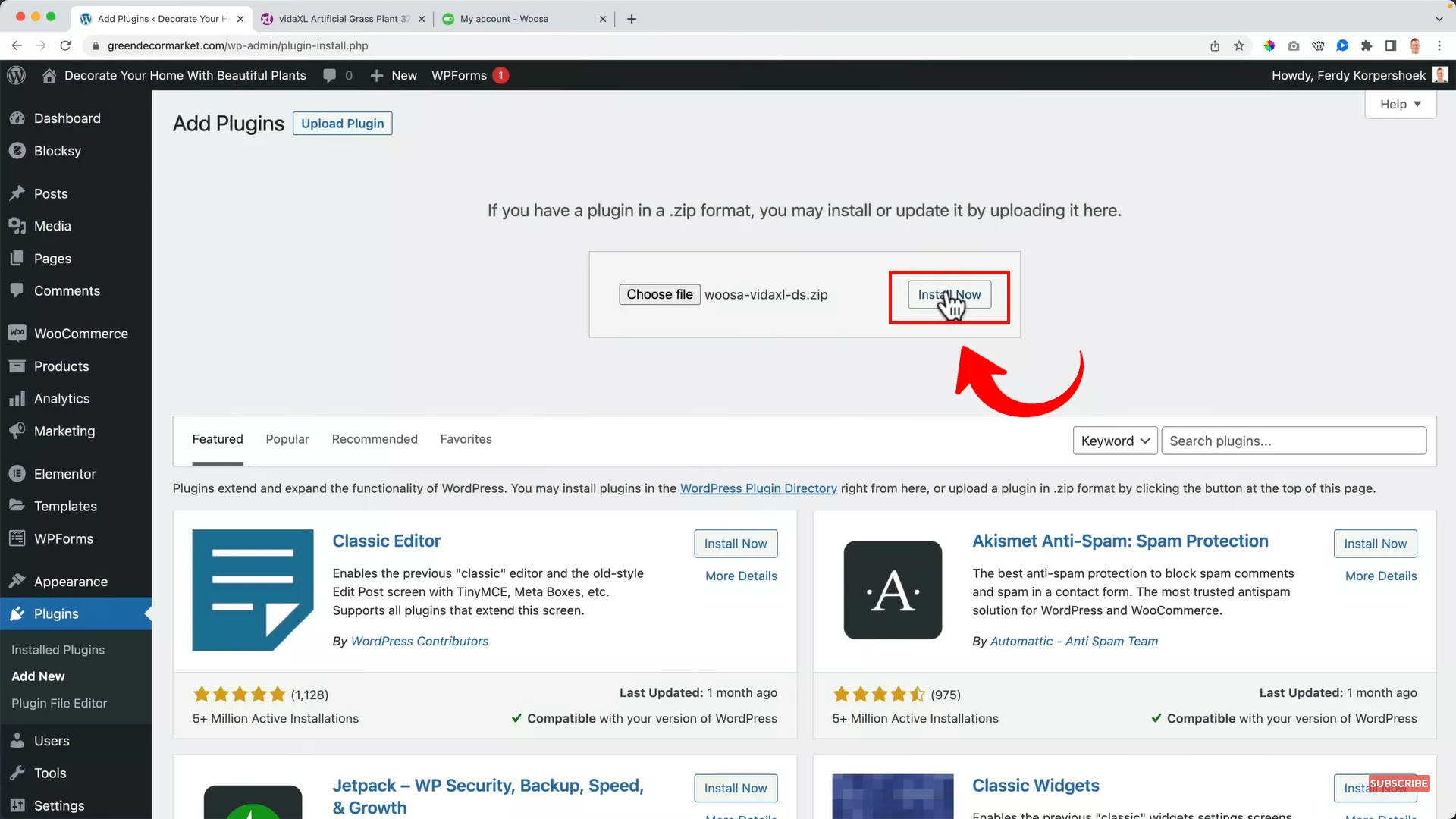 Install Woosa plugin on WordPress