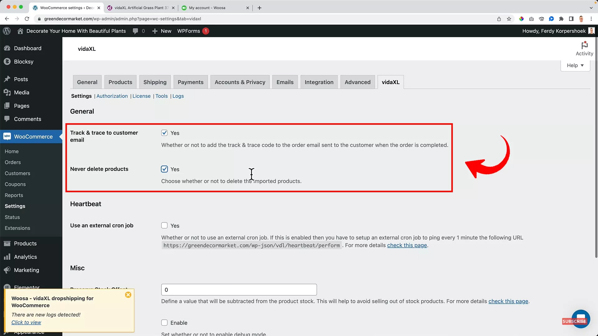 VidaXL configuration on WooCommerce
