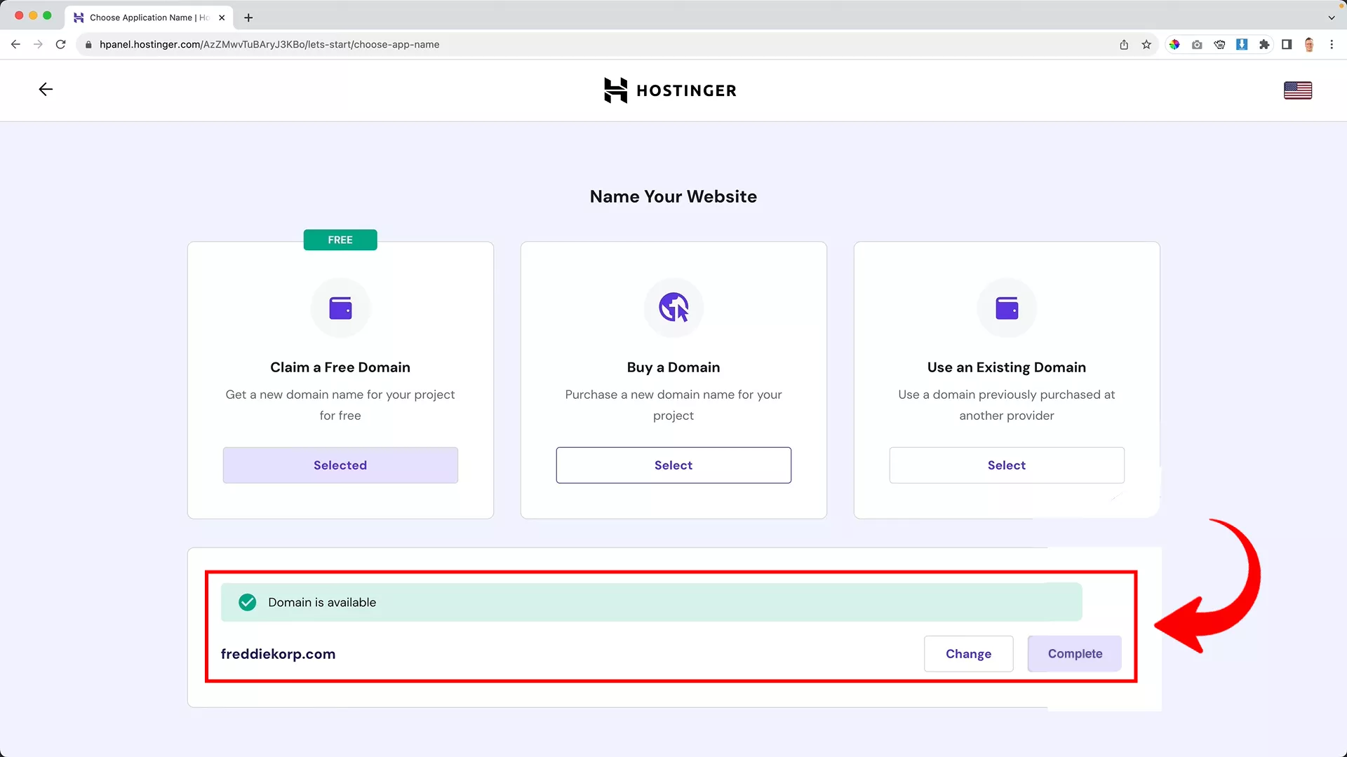 Claim a free domain name using Hostinger