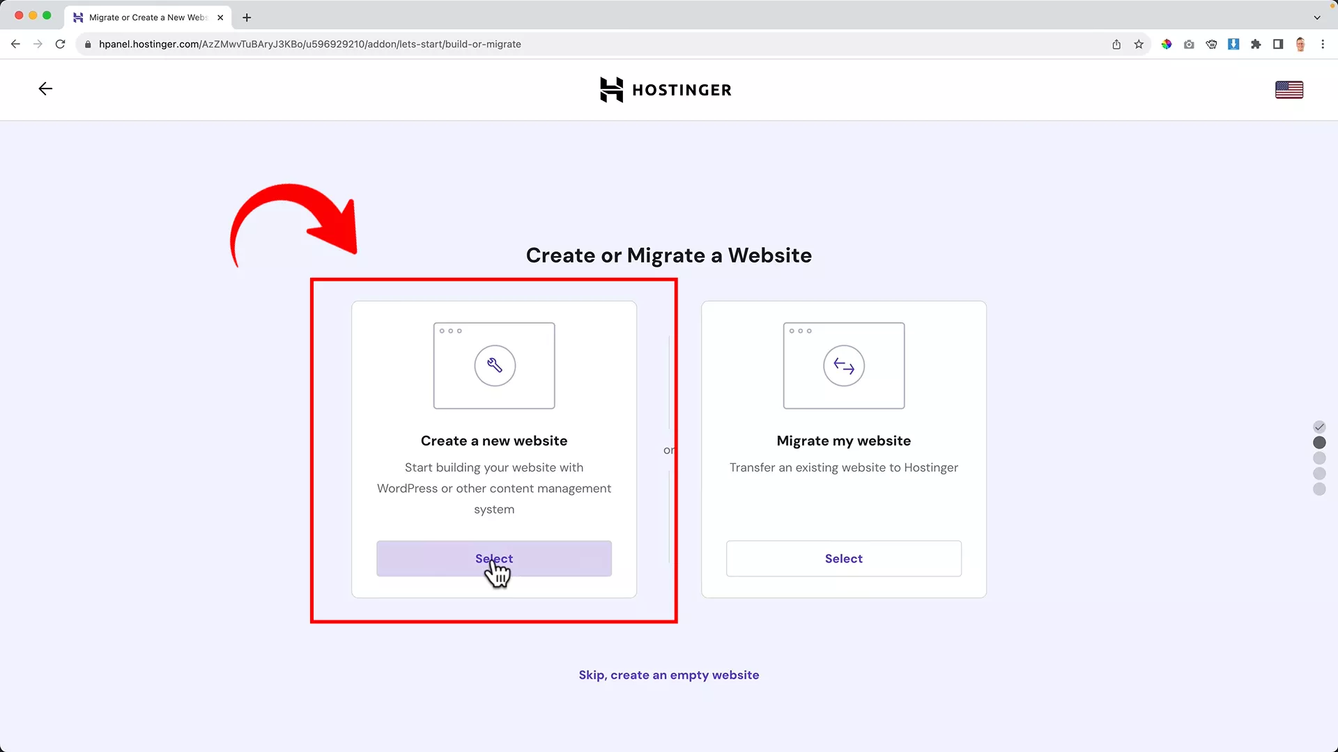 Create a new website on WordPress using Hostinger