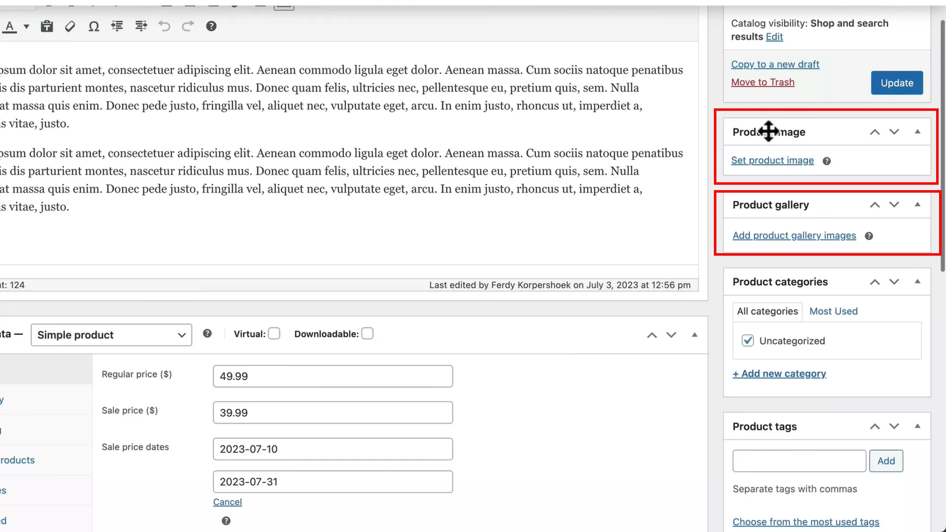 product image and gallery on WooCommerce