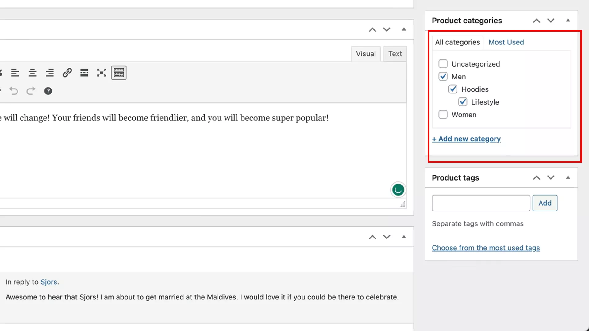 adding product categories on WooCommerce