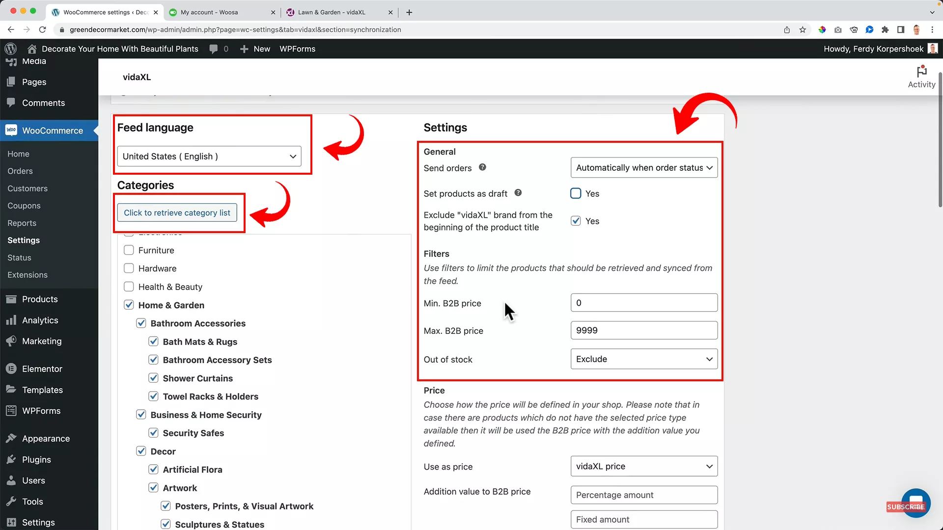 Configure VidaXL on WooCommerce