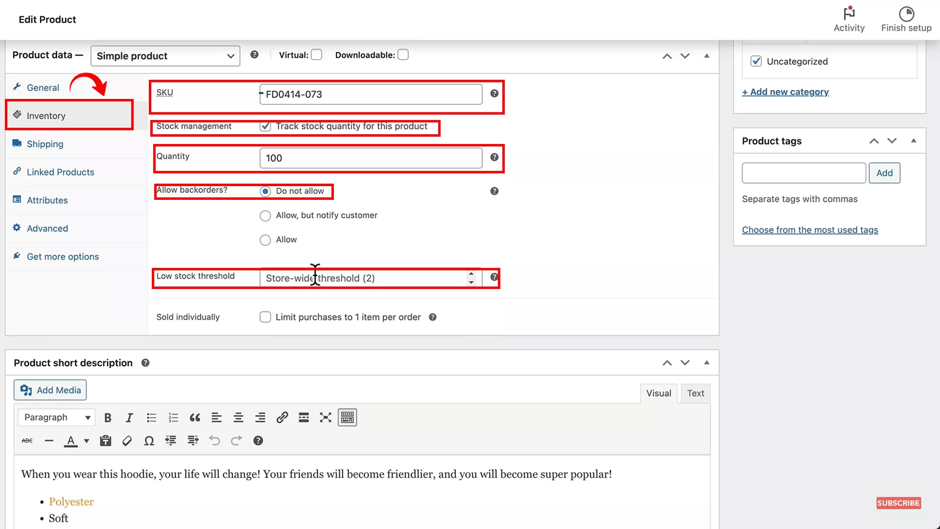 inventory management on WooCommerce