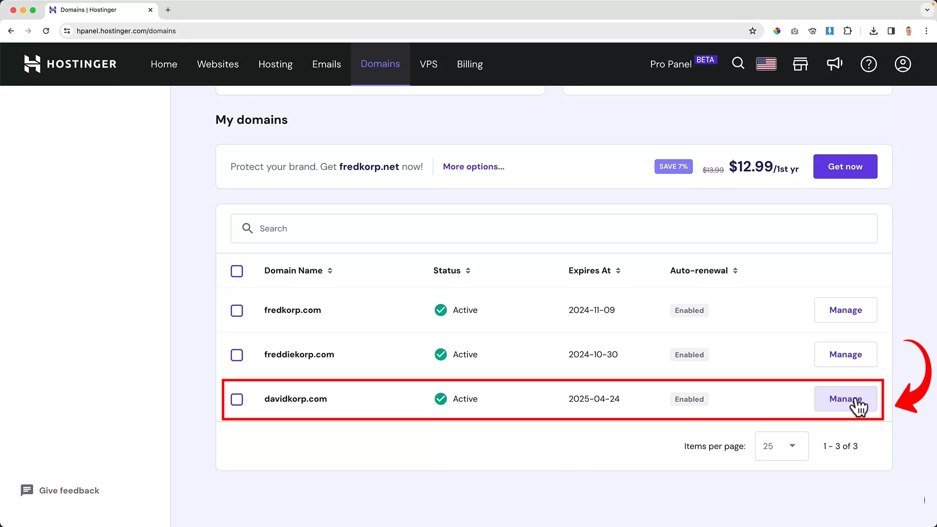 Change domain nameserver on hostinger