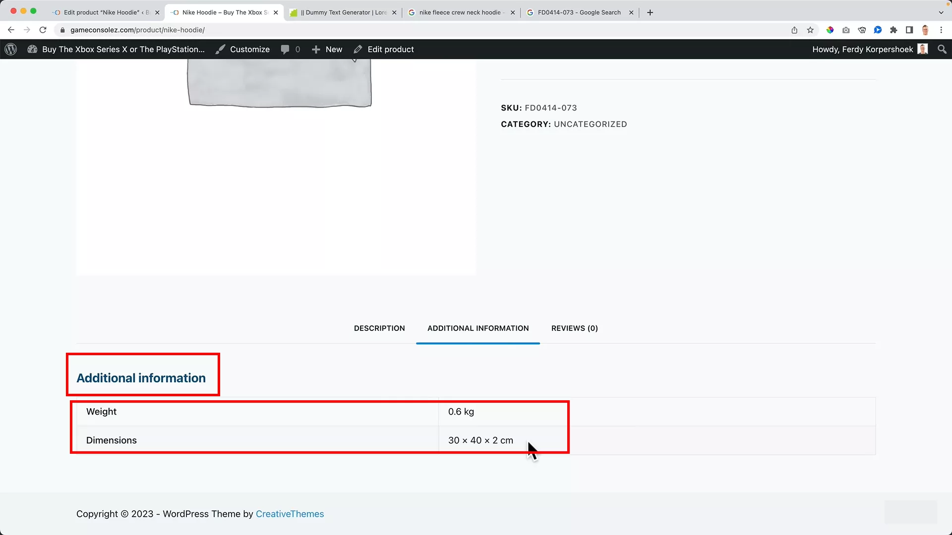 Product shipping information on WooCommerce