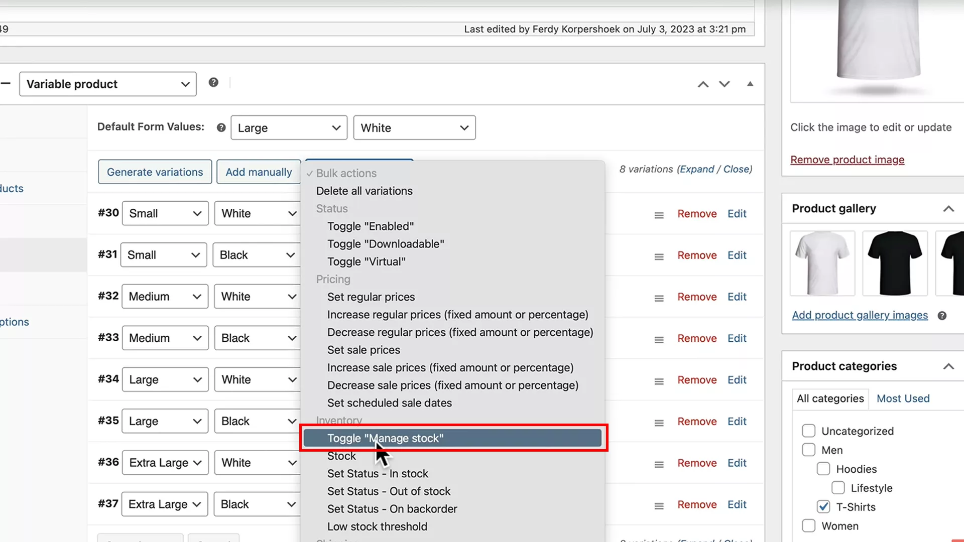 Manage stock on WooCommerce