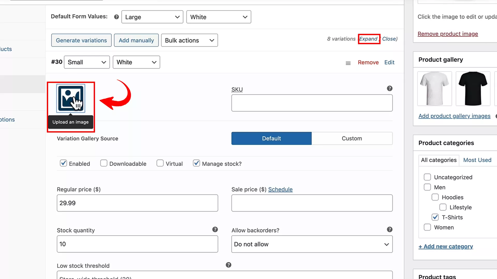 Adding images for a variant on WooCommerce