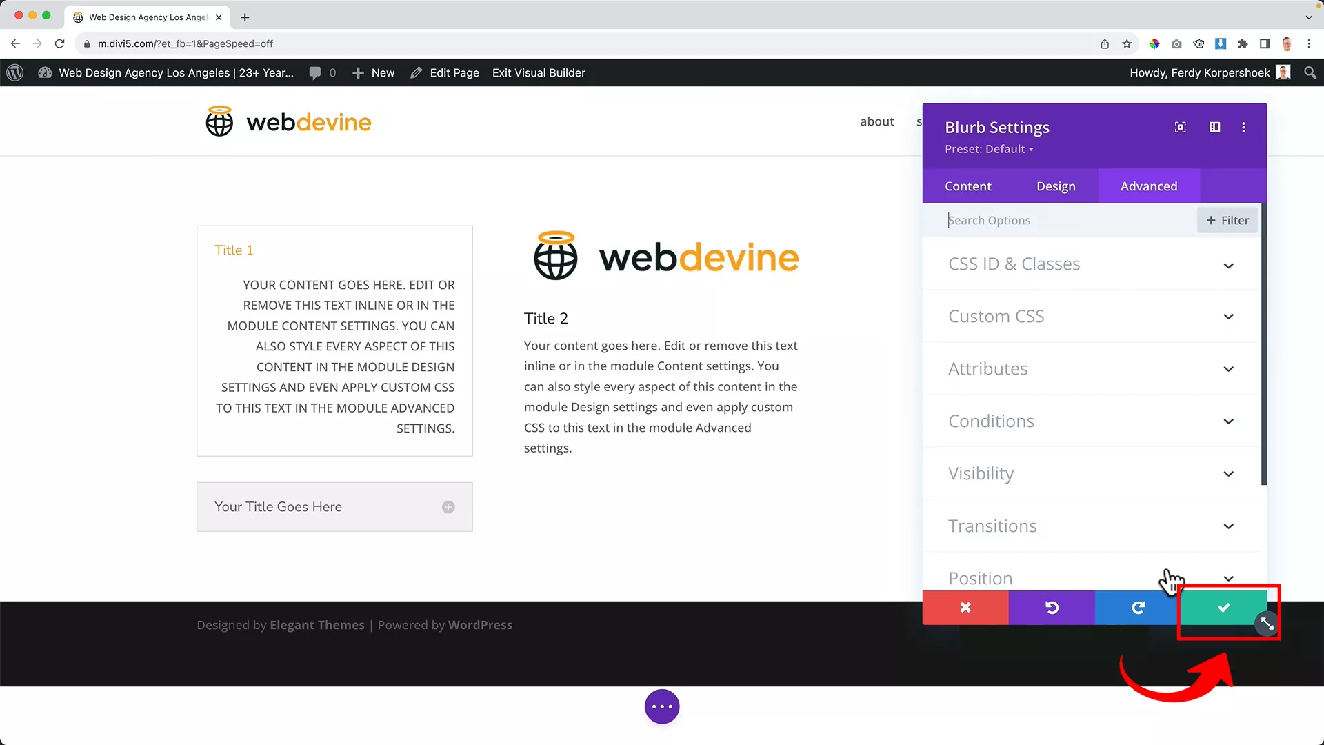 close setting bar on Divi