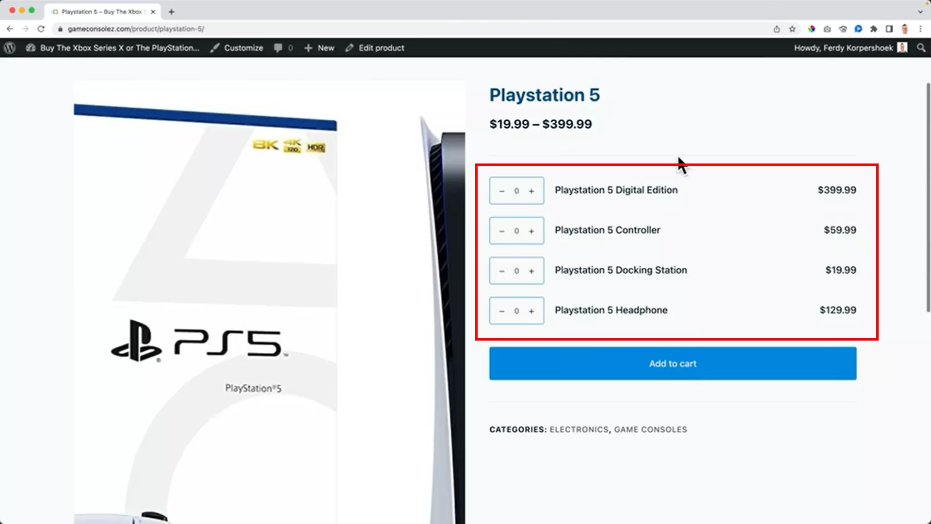grouped product WooCommerce layout example
