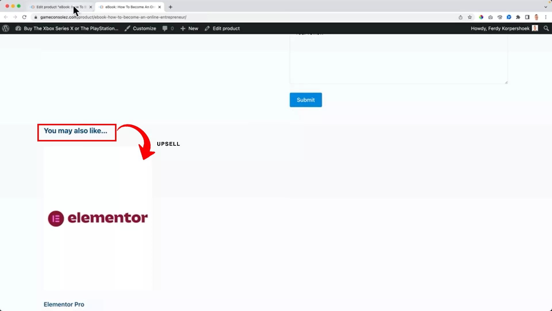 upsells on WooCommerce layout example