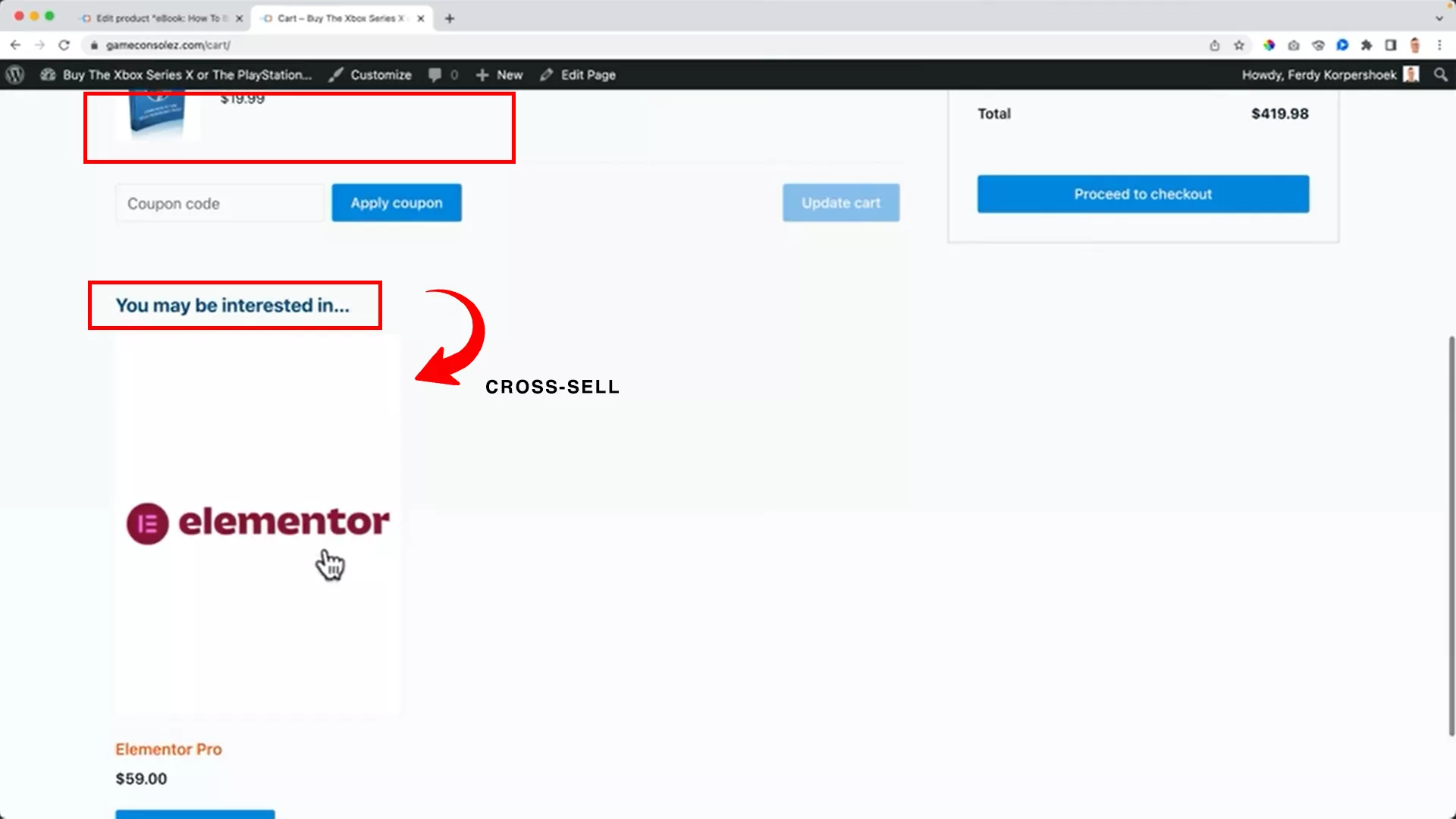 cross-sell product layout on WooCommerce example.