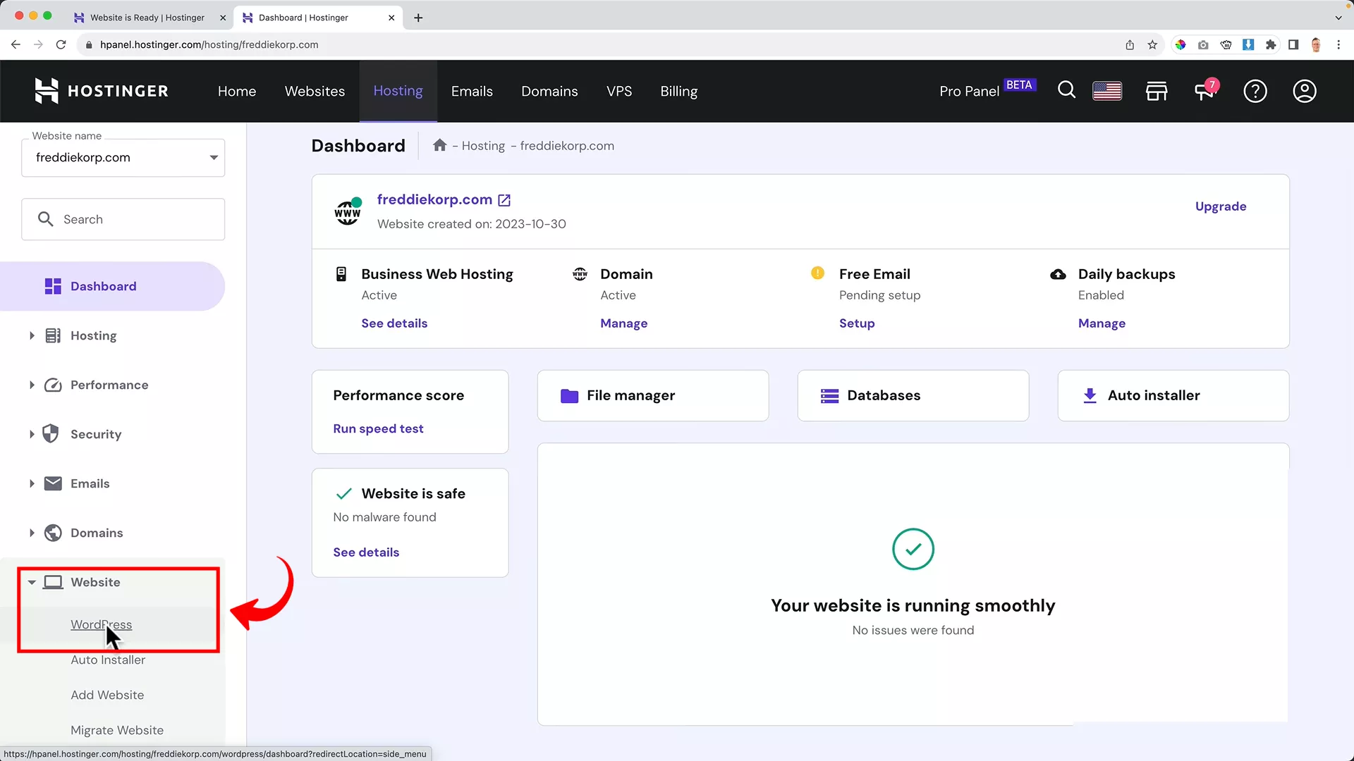 set up WordPress website using Hostinger