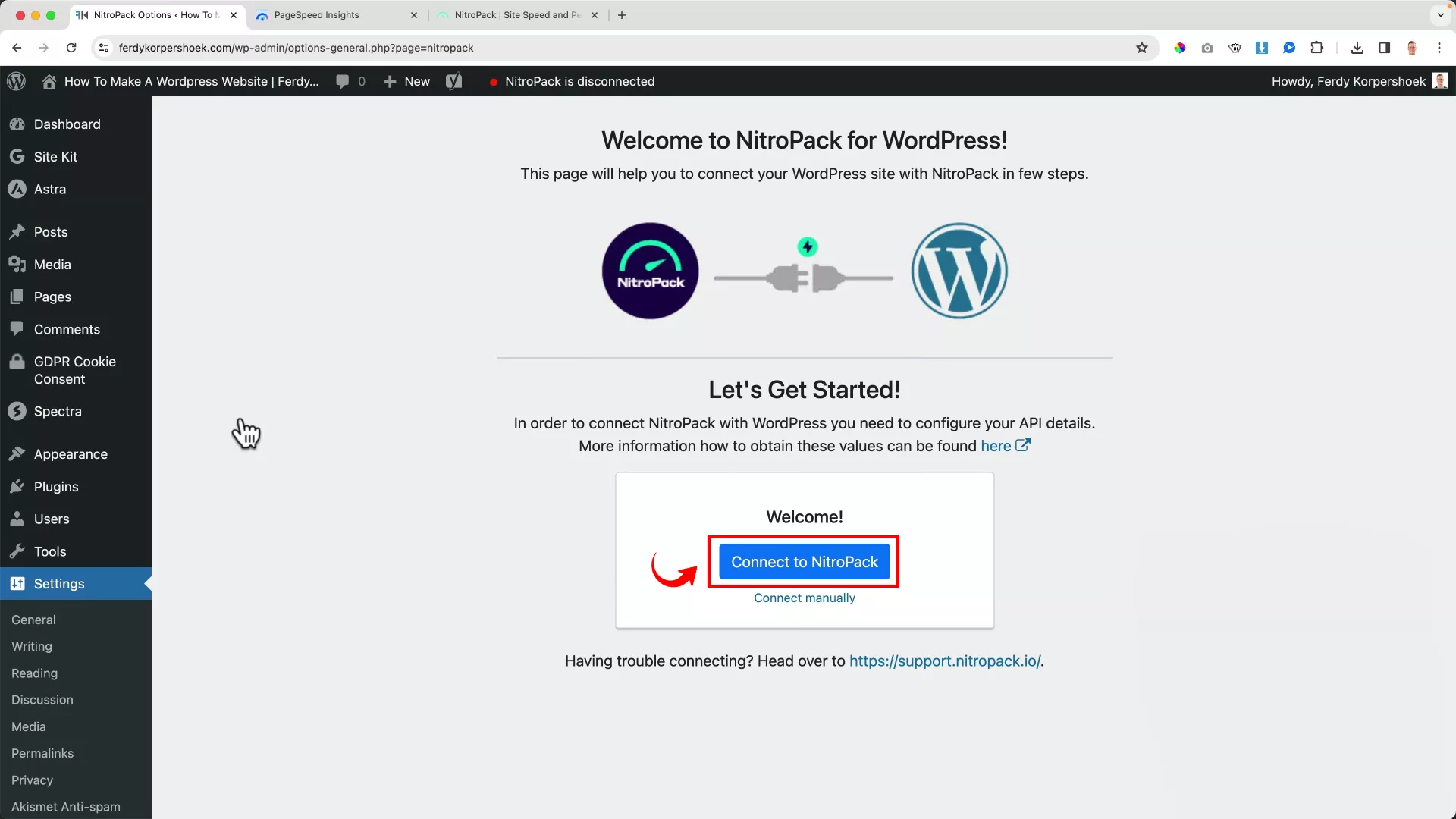 Connect NitroPack to WordPress site.