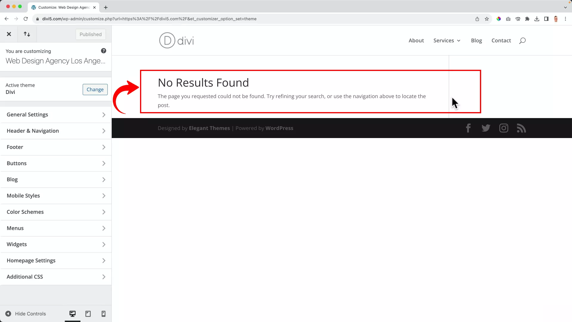 WordPress default homepage view