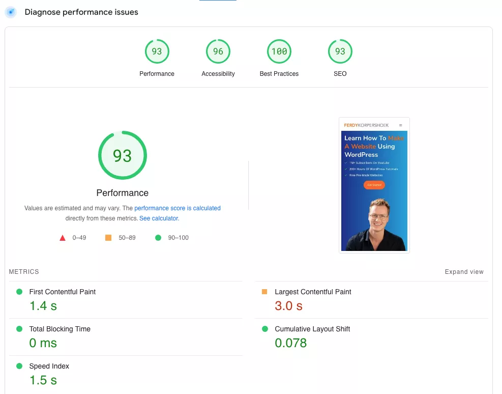 Google PageSpeed Insights results after installing NitroPack