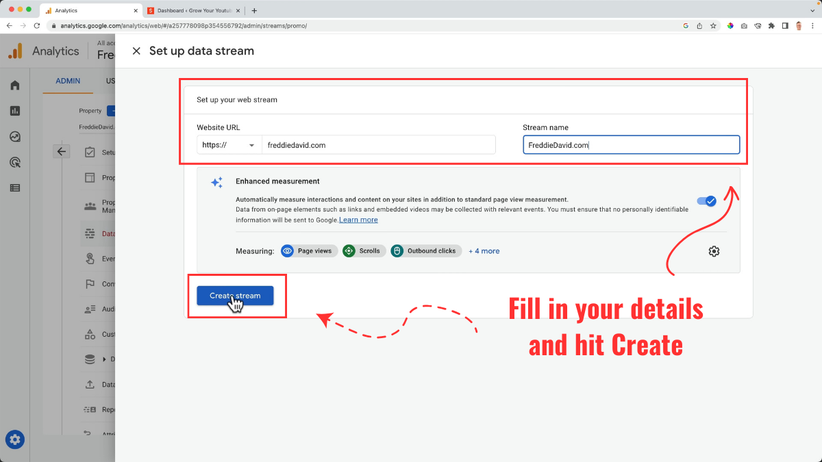Google Analytics create data stream