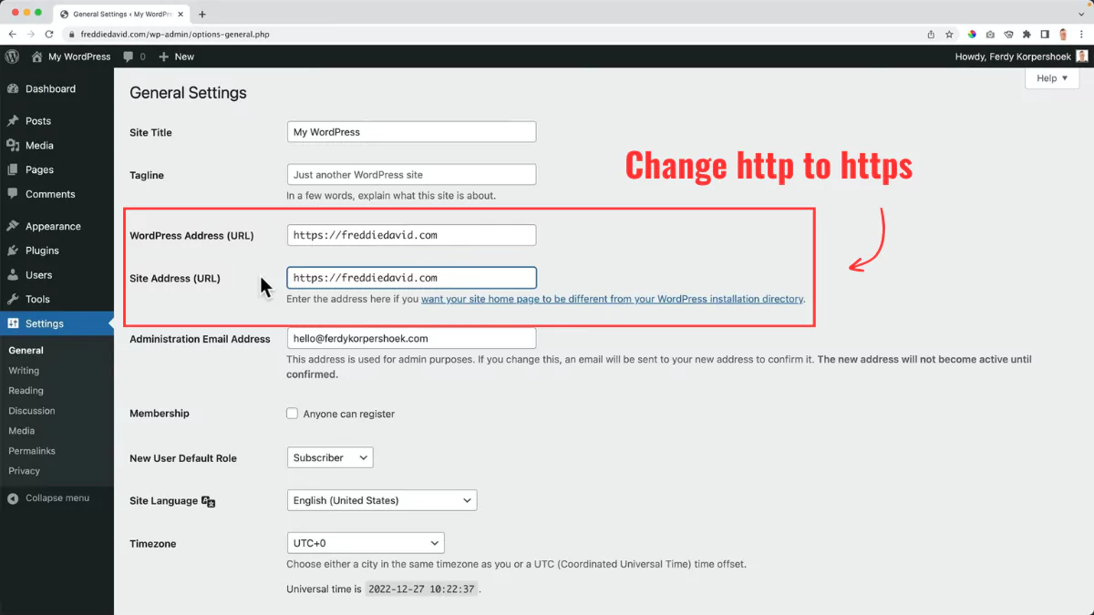 WordPress change http to https