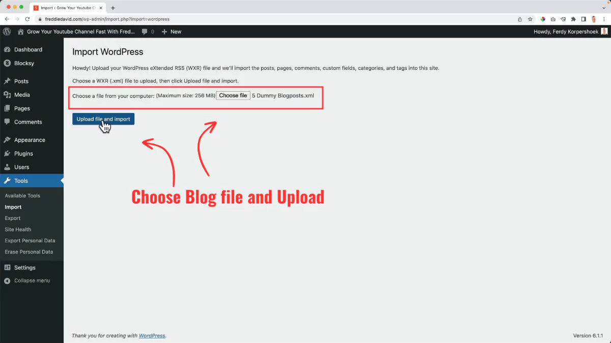 import blog posts into wordpress