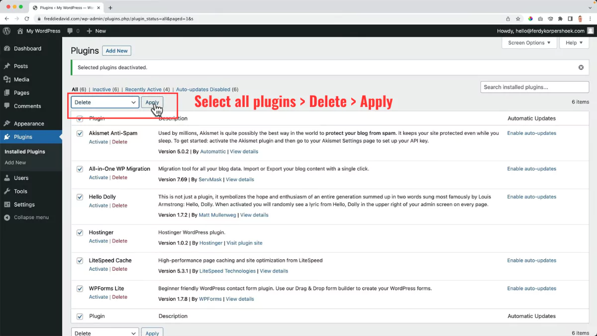 WordPress delete plugins