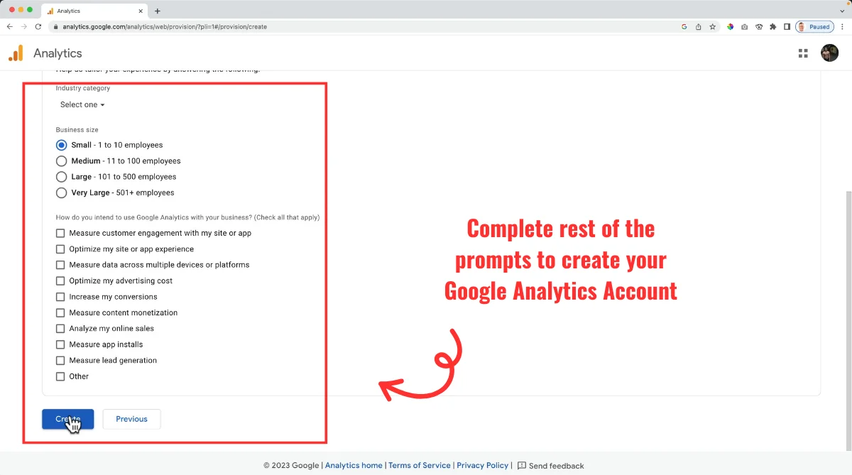 Google Analytics finish your account set up