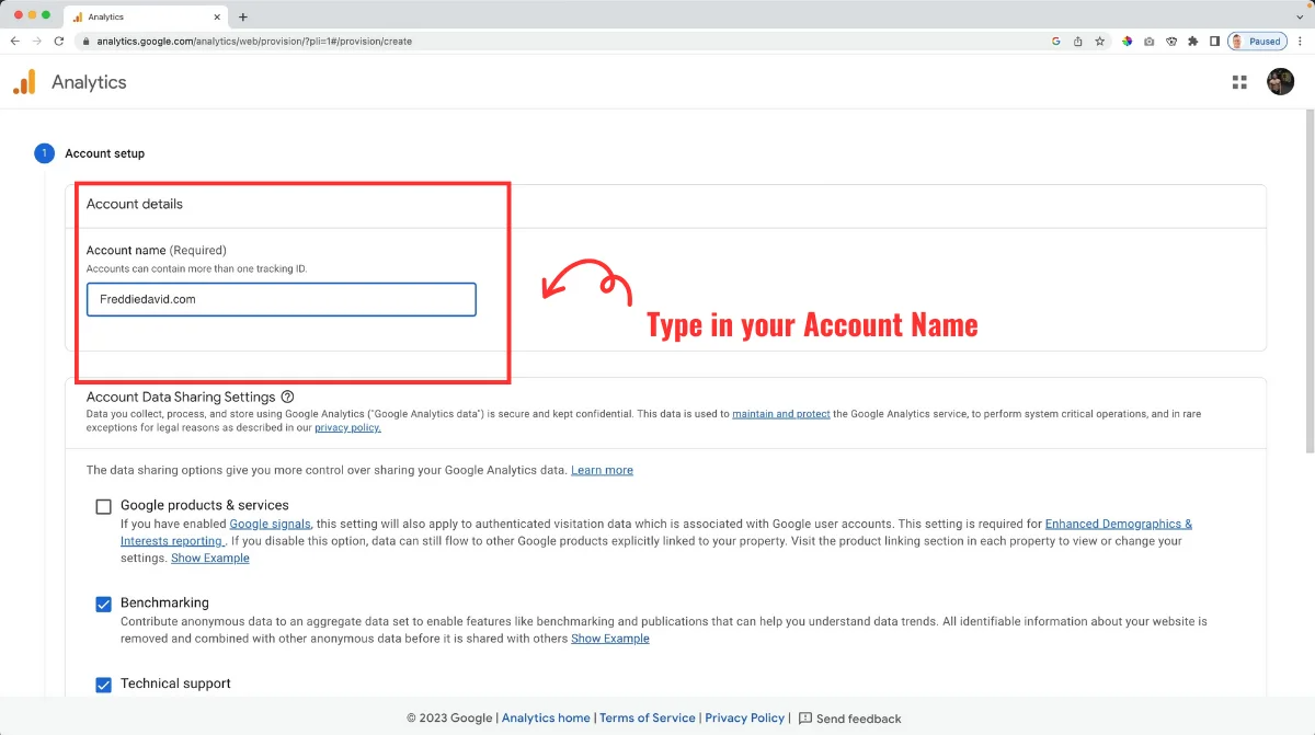 Google Analytics account set up