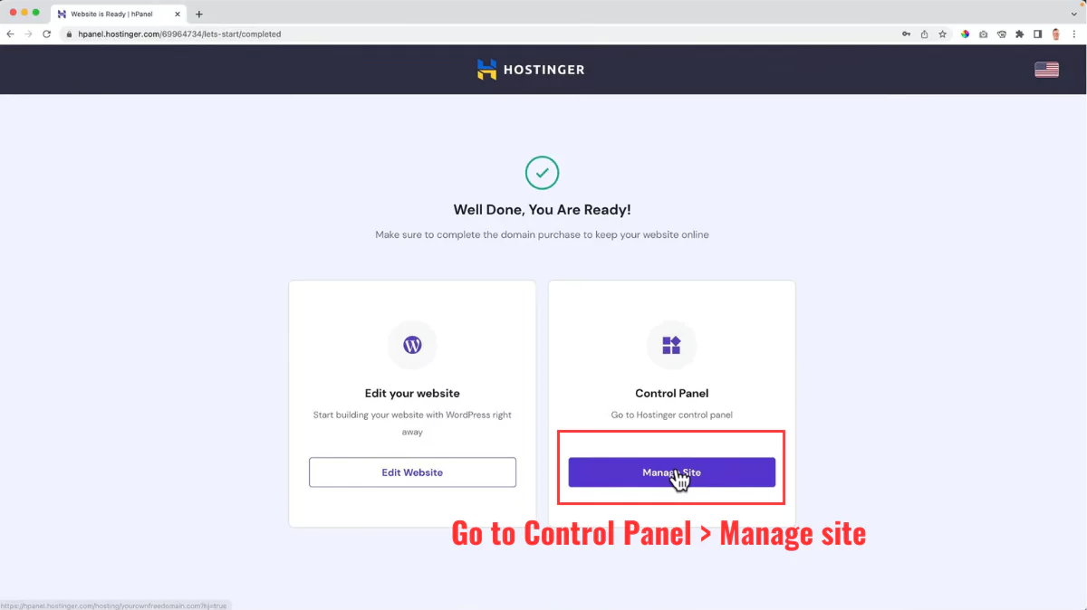 Hostinger control panel