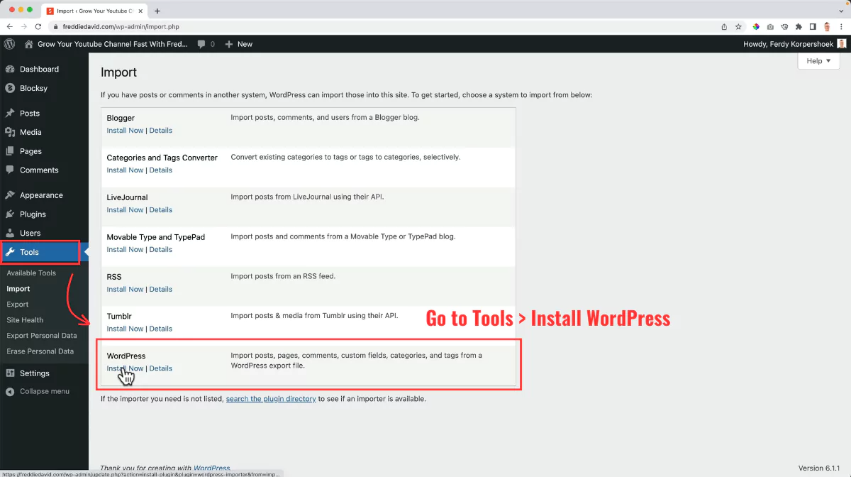 import theme customization on WordPress