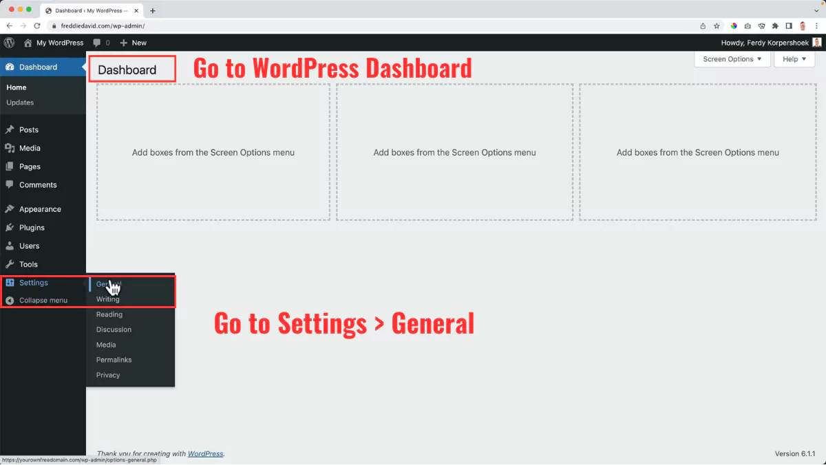 WordPress general settings